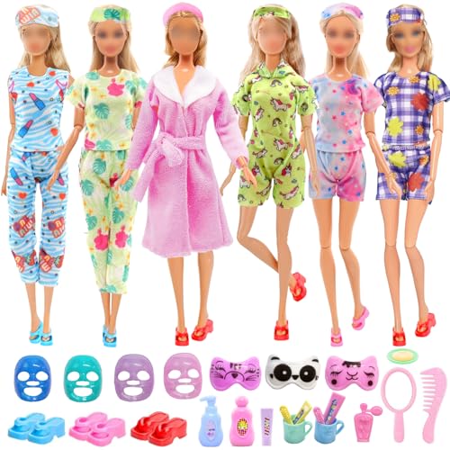 Puppenkleidung und Zubehör, 28-teilig, 5 Schlafanzüge, Bademantel, 7 Masken, 3 Hausschuhe, 13 Badezimmer-Accessoires, Schlafkleidung und Zubehör-Set, kompatibel mit Barbie-Puppe, 29,2 cm Puppenkleidung und Zubehör, 28-teilig, 5 Schlafanzüge, Bademantel, 7 Masken, 3 Hausschuhe, 13 Badezimmer-Accessoires, Schlafkleidung und Zubehör-Set, kompatibel mit Barbie-Puppe, 29,2 cm von Xerteam