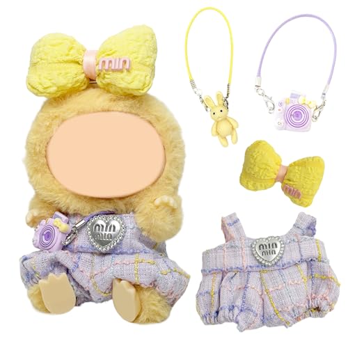 Xerteam Bekleidung für 17cm Plüsch, Kuscheltier Puppenkleidung Niedliches Outfit, Lila Overall + Gelbe Schleife + Gelber Hase + Lila Kamera, Bekleidung DIY Ideales Kinder Geschenke Xerteam Bekleidung für 17cm Plüsch, Kuscheltier Puppenkleidung Niedliches Outfit, Lila Overall + Gelbe Schleife + Gelber Hase + Lila Kamera, Bekleidung DIY Ideales Kinder Geschenke von Xerteam