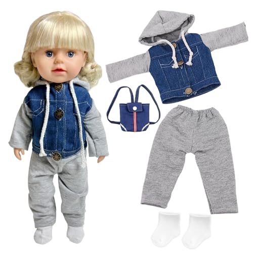 Puppenkleidung Set für 14-18 Zoll Baby Puppen, 30-45cm Kleidung Bekleidung, 4 Stück Neue Jeans/Cowboy Puppenkleidung, Oberteile, Hosen, Rucksäcke, Socken, Geschenk für Kinder Mädchen Jungen Puppenkleidung Set für 14-18 Zoll Baby Puppen, 30-45cm Kleidung Bekleidung, 4 Stück Neue Jeans/Cowboy Puppenkleidung, Oberteile, Hosen, Rucksäcke, Socken, Geschenk für Kinder Mädchen Jungen von Xerteam