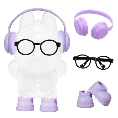 Xerteam Puppenschuhe, Schwarze Brille, Cooler Kopfhörer aus Kunststoff, Zufällige Cartoon-Aufkleber, Puppenzubehör für 17cm Plüschmonster, Süßes Mode Puppenkleidung Accessoires, Lila Xerteam Puppenschuhe, Schwarze Brille, Cooler Kopfhörer aus Kunststoff, Zufällige Cartoon-Aufkleber, Puppenzubehör für 17cm Plüschmonster, Süßes Mode Puppenkleidung Accessoires, Lila von Xerteam