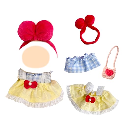 Bekleidung für 17cm Plüsch, Mini süße Kleidung, Lila Overall + Gelbe Schleife + Gelber Hase + Lila Kamera, Bekleidung DIY Kinder Geschenke, Star-Puppenkleidung (Blau und Rot) von Xerteam