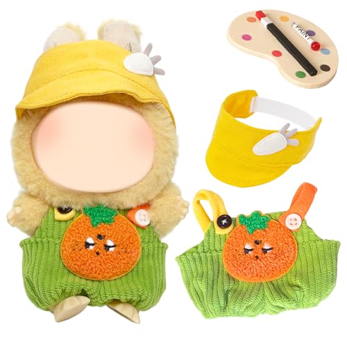 Süße Orange Overalls Set, 17cm Monster Plüsch Puppe Kleidung, 1 Rucksack Hose 1 Gelber Sonnenhut 1 Miniatur-Palette, DIY Outfit und Zubehör Kinder Geschenk zum Verkleiden 17cm Puppen von Xerteam