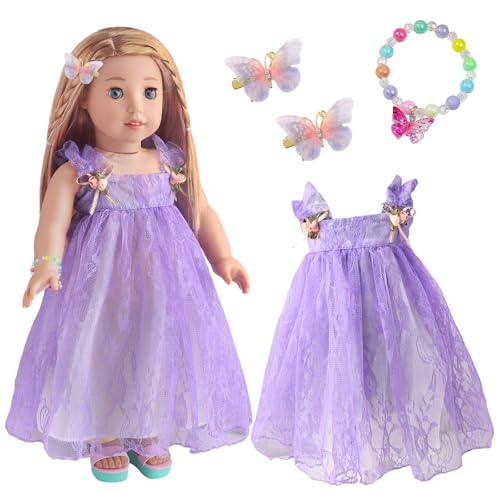 Xerteam 16-18 Inch Puppenkleidung, Lila Puppenkleider mit Schmetterlingsarmband Haarnadel, Sommer Outfit für 40-45cm Puppen, Bestes Puppen Zubehör Geschenk Weihnachten Kindertag Karneval Xerteam 16-18 Inch Puppenkleidung, Lila Puppenkleider mit Schmetterlingsarmband Haarnadel, Sommer Outfit für 40-45cm Puppen, Bestes Puppen Zubehör Geschenk Weihnachten Kindertag Karneval von Xerteam