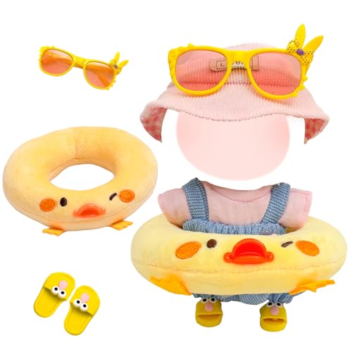 Xerteam 17 cm Plüschpuppenkleidung, 3 Stück Puppe Kleidung Zubehör für 17cm Puppen, 17cm Mini Plüsch Puppen mit 1 Enten-Schwimmring + 1 Schuhe + 1 Sonnenbrille, Mädchen Geburtstagsgeschenk Keine Puppe von Xerteam