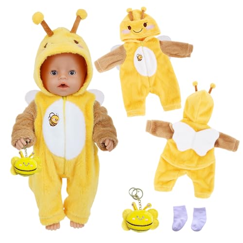 Puppenkleidung für 14–16 Zoll große Babypuppen, 35-45 cm Süße Babypuppen Kleidung mit Bienen-Strampler + Anhänger + Socken, Puppenkleidung 43 cm, Babypuppen Outfits, Mädchen von Xerteam