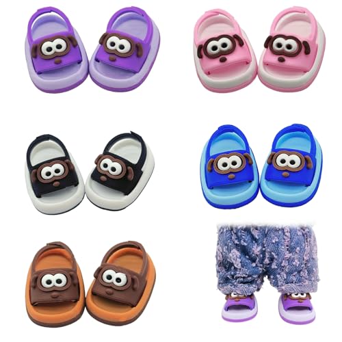 Xerteam 5 Paar Puppenschuhe, niedliche Mini-Monster-Spielzeugschuhe, bunte Sandalen für 15–17 cm große Puppen, 5 Farben, Puppenzubehör mit Welpen (Puppe nicht im Lieferumfang enthalten) von Xerteam