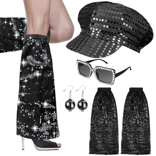Xerteam 5-teiliges 70er-Jahre Disco-Zubehör, Abba-Zubehör, 70er-Jahre-Kostüm-Set mit Glitzer, Abba-Hut, Sonnenbrille, Ohrringe, Beinstulpen, Set für Damen, Retro, 70er-Jahre-Party, Hippie-Kostüm Xerteam 5-teiliges 70er-Jahre Disco-Zubehör, Abba-Zubehör, 70er-Jahre-Kostüm-Set mit Glitzer, Abba-Hut, Sonnenbrille, Ohrringe, Beinstulpen, Set für Damen, Retro, 70er-Jahre-Party, Hippie-Kostüm von Xerteam