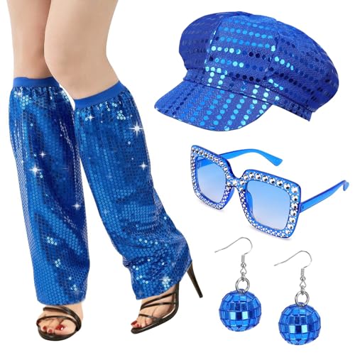 Xerteam 6 Stück 70er Jahre Disco Zubehör, 70er Jahre Fasching Frauen Zubehör, Paillettenhut, Rahmen, Bling Sonnenbrille Ohrringe, Beinstulpen, Disco-Kostüm-Set für Damen, Retro 70 Themenparty, Xerteam 6 Stück 70er Jahre Disco Zubehör, 70er Jahre Fasching Frauen Zubehör, Paillettenhut, Rahmen, Bling Sonnenbrille Ohrringe, Beinstulpen, Disco-Kostüm-Set für Damen, Retro 70 Themenparty, von Xerteam