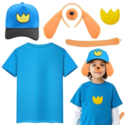 Xerteam 6-teiliges Hundekostüm für Kinder, Tierhelden-Kostüm mit blauem T-Shirt, Hut, Ohren, Stirnband, Nasenschwanz, Krone, Hundeohren-Kostüm, Kinder-Buchcharakter-Kostüme für Weltbuchtag Xerteam 6-teiliges Hundekostüm für Kinder, Tierhelden-Kostüm mit blauem T-Shirt, Hut, Ohren, Stirnband, Nasenschwanz, Krone, Hundeohren-Kostüm, Kinder-Buchcharakter-Kostüme für Weltbuchtag von Xerteam