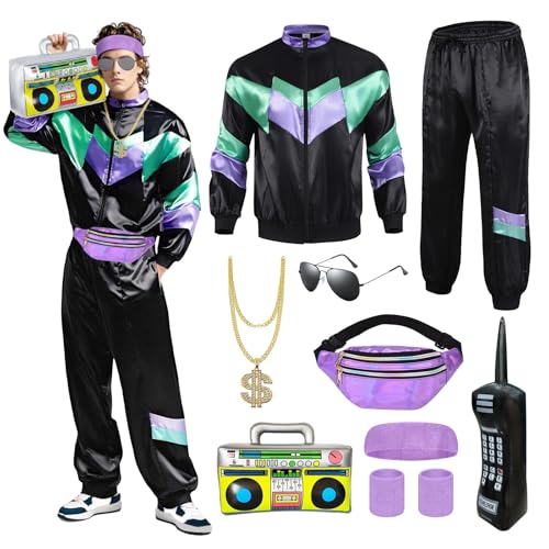Xerteam 90er 80er Jahre Kostüm Herren Damen Schwarz (M) von Xerteam