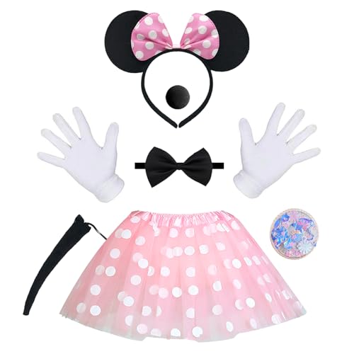 Xerteam Mini Mouse Kostüme Damen=Tutu+Minimaus Ohren Stirnband+Fliege+Handschuhe+Nase+Bunte Make-up-Aufklebe+Schwanz, Rosa Maus Kostüm für Erwachsene Kinder, Faschingskostüme Damen für Party Maskerade Xerteam Mini Mouse Kostüme Damen=Tutu+Minimaus Ohren Stirnband+Fliege+Handschuhe+Nase+Bunte Make-up-Aufklebe+Schwanz, Rosa Maus Kostüm für Erwachsene Kinder, Faschingskostüme Damen für Party Maskerade von Xerteam