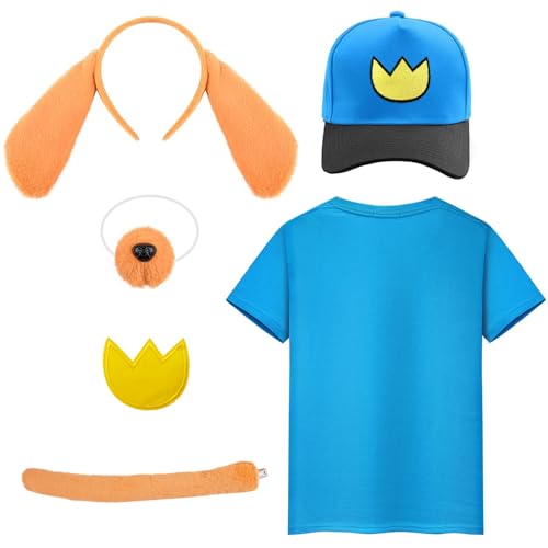 6-teiliges Hundekostüm Kinder, Hundeheld Kostüm-Set für Kinder, Blaues Oberteil + Baseballmütze + Dogear-Stirnband + Hundenase + Schwanz + Pas Tisch Herzförmiger Stoffaufnäher, Kostüm Tiere 6-teiliges Hundekostüm Kinder, Hundeheld Kostüm-Set für Kinder, Blaues Oberteil + Baseballmütze + Dogear-Stirnband + Hundenase + Schwanz + Pas Tisch Herzförmiger Stoffaufnäher, Kostüm Tiere von Xerteam