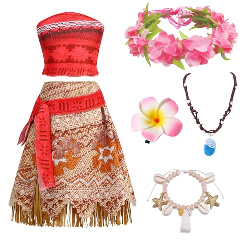 Xeteam New Prinzessinnenkleid Kostüm, Abenteuer Prinzessin Kleider Set mit Halskette Blumenkrone Haarspange Muschelarmbands, Prinzessin Kleider Geeignet für Karneval Halloween Mottoparty Rollenspiele von Xerteam