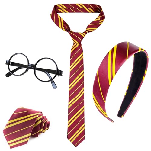 Xerteam Magische Kostüm Kinder Erwachsene Accessoires, Gestreifte Krawatte Haarreif Runder Brillen, Wizard Umhang Zubehör Faschingskostüm, Rot Und Gelb Haarschmuck für Karneval Party Cosplay Uniform Xerteam Magische Kostüm Kinder Erwachsene Accessoires, Gestreifte Krawatte Haarreif Runder Brillen, Wizard Umhang Zubehör Faschingskostüm, Rot Und Gelb Haarschmuck für Karneval Party Cosplay Uniform von Xerteam