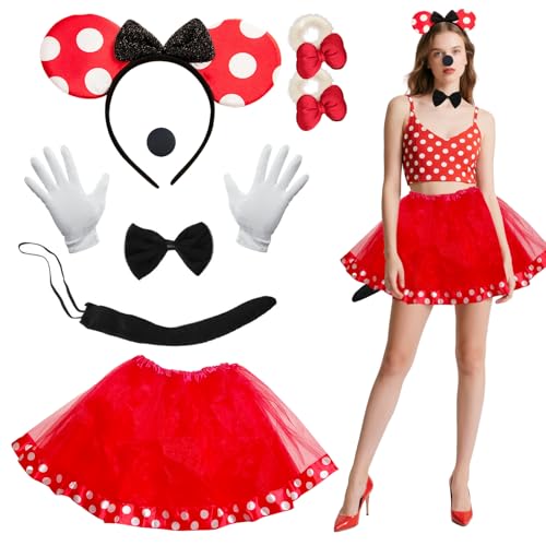 Xerteam Maus Mouse Kostüm, Damen Mini Maus Kostüm, Ballettkleider Tutu + Maus Ohren + Nase + Fliege + Schwanz + Handschuhe + Haargummis, Kinderkostüme Mädchen Cosplay Kostüm(Rot) Xerteam Maus Mouse Kostüm, Damen Mini Maus Kostüm, Ballettkleider Tutu + Maus Ohren + Nase + Fliege + Schwanz + Handschuhe + Haargummis, Kinderkostüme Mädchen Cosplay Kostüm(Rot) von Xerteam