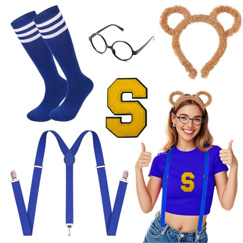 Xerteam Niedliches Kostümzubehör, geeignet für Kinder/Erwachsene, Weltbuchtagskostüme, Tier-Outfit mit Plüschohren, Stirnband, Brille, Y-Rücken, Strumpfhalter, Stickerei, Kniestrümpfe, Blau, 5 Stück Xerteam Niedliches Kostümzubehör, geeignet für Kinder/Erwachsene, Weltbuchtagskostüme, Tier-Outfit mit Plüschohren, Stirnband, Brille, Y-Rücken, Strumpfhalter, Stickerei, Kniestrümpfe, Blau, 5 Stück von Xerteam