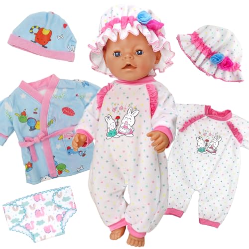 Xerteam Puppenkleidung für 14-16 Zoll Babypuppen, 2er-Pack Bademantel-Pyjama-Set, Duschhaube, Unterwäsche, Puppenkleidungs-Outfits für 43 cm Babypuppen, Mädchen, Sommer-Geburtstagsgeschenk-ohne Puppe Xerteam Puppenkleidung für 14-16 Zoll Babypuppen, 2er-Pack Bademantel-Pyjama-Set, Duschhaube, Unterwäsche, Puppenkleidungs-Outfits für 43 cm Babypuppen, Mädchen, Sommer-Geburtstagsgeschenk-ohne Puppe von Xerteam