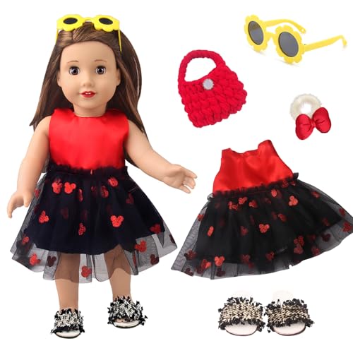 5 Stück Süße Babypuppenkleidung, 14-18 Zoll Babypuppenkleidung mit Puppengaze-Kleid Tasche Sonnenbrille Schleife Stirnband Schuhen, Modischem Babypuppenkleid Outfits für 35-45 cm Neue Babypuppen von Xerteam