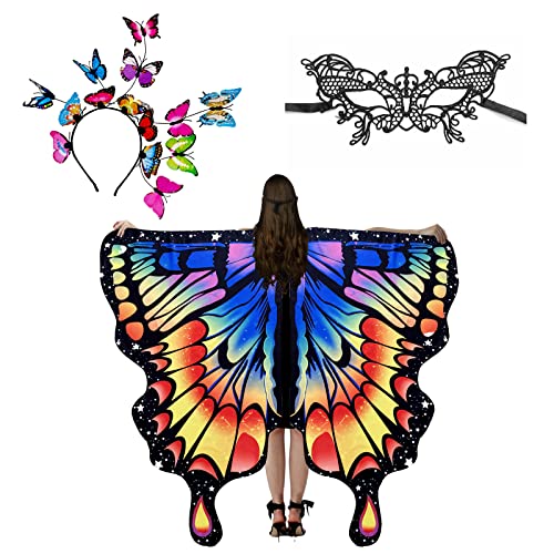 Xerteam Schmetterlingsflügel Erwachsene, Schmetterling Kostüm Damen mit Damen Spitze Maske und Schmetterling Haarreif, Karneval Kostüm Damen Schmetterlingsflügel für Fasching Karneval (Multicoloured) Xerteam Schmetterlingsflügel Erwachsene, Schmetterling Kostüm Damen mit Damen Spitze Maske und Schmetterling Haarreif, Karneval Kostüm Damen Schmetterlingsflügel für Fasching Karneval (Multicoloured) von Xerteam