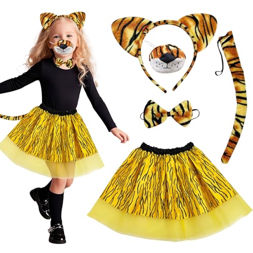 Xerteam Tiger-Kostüm für Kinder, Tierkostüm für 3–10 Jahre, Tiger-Streifen, Tutu, Rock, Ohren, Stirnband, Tigernase, Schwanz, Fliege für Karneval, Fasching, Cosplay, Welttag des Buches, Halloween, Xerteam Tiger-Kostüm für Kinder, Tierkostüm für 3–10 Jahre, Tiger-Streifen, Tutu, Rock, Ohren, Stirnband, Tigernase, Schwanz, Fliege für Karneval, Fasching, Cosplay, Welttag des Buches, Halloween, von Xerteam