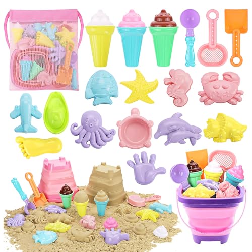 Sandspielzeug Set, Strandspielzeug Mit Faltbarer Eimer Bagger Spielzeug Sandspielzeug Tasche, Spielstabil Sandspielzeug Sandförmchen Reise Sand Spielzeug Für Kinder Jungen Mädchen (A) von Xevinas