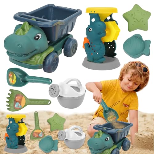 Xevinas Sandspielzeug | Sandspielzeug Set | Sandförmchen | Dinosaurier Thema Sandkasten Spielzeug | Sandeimer Schaufeln&Gießkanne Outdoor Spielzeug Mit Tasche Für Kinder (7stk) von Xevinas