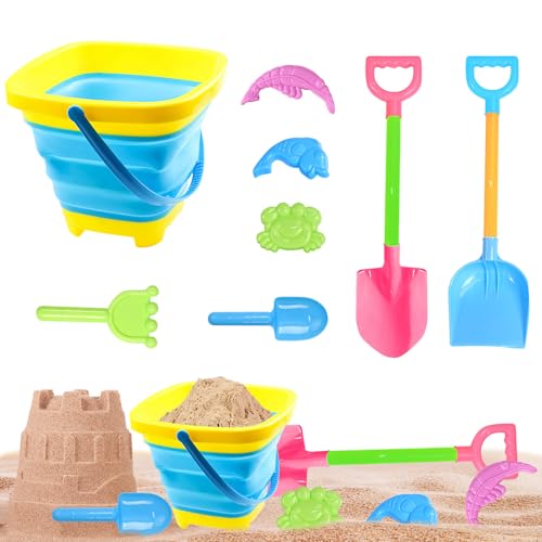 Xevinas Sandspielzeug Strandspielzeug Kinder, 8 PCS Sandspielzeug Set Mit Faltbarer Eimer Sandförmchen Sandschaufel Kin-der, Spielstabil Sand-Spielzeug Sandka-sten Strand Spielzeug Für K-inder (B) von Xevinas