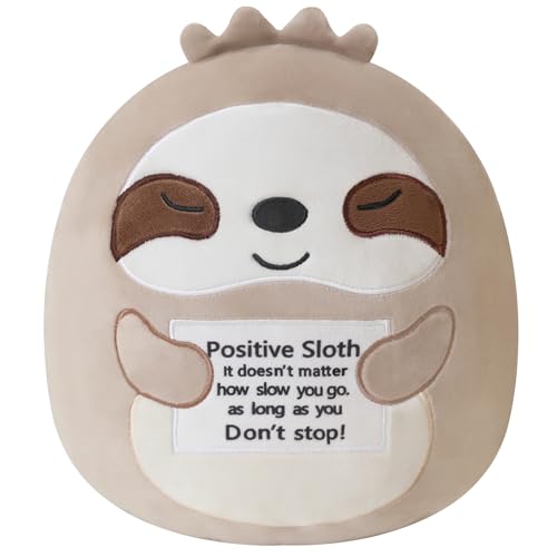 Xfrog Positive Sloth Plush, Emotional Support Plushies with Positive Card Cute Soft Toy Plush Pillow Gifts for Girls Boys 25CM von Xfrog