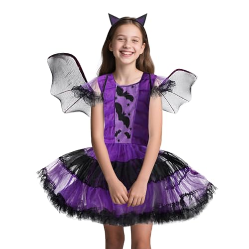 Xgvzs 1 x Vampir-Prinzessinnen-Kostüm für Mädchen, Halloween, Fledermausflügel und Haarband, Raveparty von Xgvzs