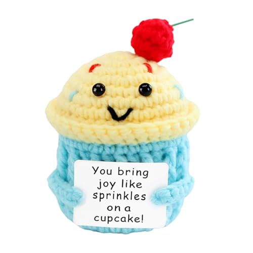 Xheanxu Handgemachte Positive Cupcake Häkelpuppe Freundschaftsgeschenk für Frauen Emotionale Unterstützung Häkeln mit erhebenden Zeichen Geburtstagsgeschenk für Frauen Beste Freundin Kollegen von Xheanxu