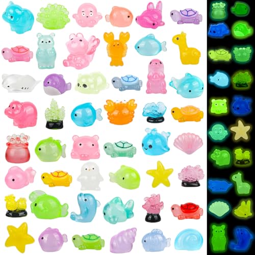 Xhtol 50 Stück Mini-Meerestiere, 41 Stile, leuchtende Mini-Ozean-Tiere aus Kunstharz von Xhtol