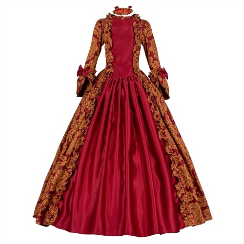 XiBeiLuoLi Renaissance Damen Blau und Weinrot Floral Jacquard Viktorianisches Kleid Mittelalter Vintage Historisches Kostüm (Weinrot, S) von XiBeiLuoLi