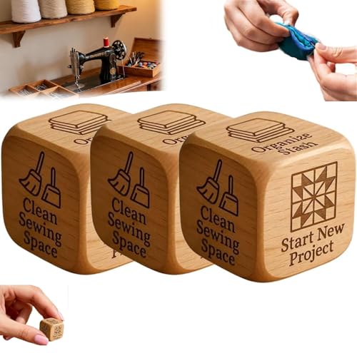 Quilter-Würfel, handgefertigte Entscheidungswürfel aus Holz mit gravierten Aufgaben, 6-seitiger Würfel, lustiges Nähwerkzeug, Geschenk für Näh- und Handwerksliebhaber (3 Stück) von XiChiu