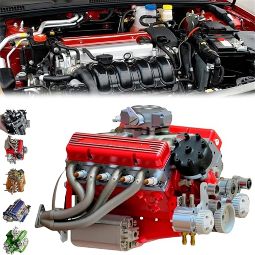 V8-Motor-Kit, V8 Kleinblock-Motor-Modellbausatz, V8-Motor-Modell-Kit, DIY-Pädagogisches Motor-Modell-Set, V8-Modellmotor für Erwachsene (rot) von XiChiu
