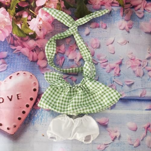 XiDonDon 20 cm (7,9 Zoll) Plüschpuppenkleidung, Rock + Hose + Stirnband, Set für 15 cm (5,9 Zoll) Plüsch-/Stoffpuppenspielzeug-Zubehör (Green Plaid,for 15cm doll) von XiDonDon
