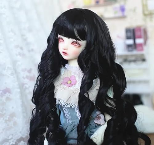 XiDonDon 6-7" 7-8" 8-9" Kopfumfang BJD Puppenperücke Lange lockige Perücken für 1/3 1/4 1/6 BJD SD DOD Pullip (Nur Perücken) (Black,Head Circumference 21-22cm) von XiDonDon