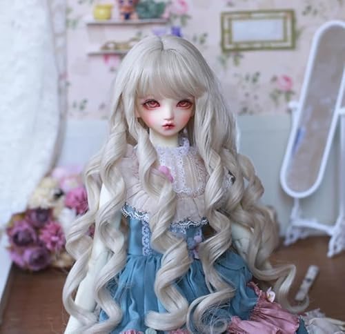 XiDonDon 6-7" 7-8" 8-9" Kopfumfang BJD Puppenperücke Lange lockige Perücken für 1/3 1/4 1/6 BJD SD DOD Pullip (Nur Perücken) (Light Gold,Head Circumference 21-22cm) von XiDonDon