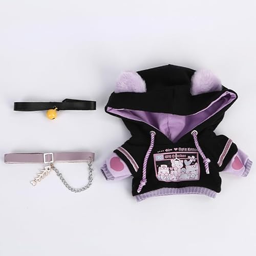 XiDonDon Niedlicher Katzen-Kapuzenpullover für 15 cm/6 Zoll 20 cm/8 Zoll Puppen, Baumwolle/Stoff/Plüsch, Puppenkleidung, Spielzeug, Puppenzubehör (Black-Purple,for 15CM Doll) von XiDonDon
