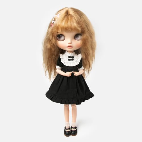 XiDonDon Puppenkleidung mit Vintage-Schleifenkleid für Blyth, OB22, OB24, OB27, Licca, Azone BJD Puppenkleidung, Spielzeug, Accessoires, Geschenke (nur Kleidung) (Black) von XiDonDon