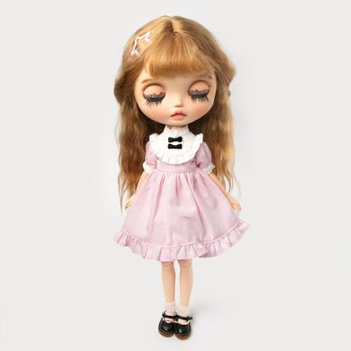 XiDonDon Puppenkleidung mit Vintage-Schleifenkleid für Blyth, OB22, OB24, OB27, Licca, Azone BJD Puppenkleidung, Spielzeug, Accessoires, Geschenke (nur Kleidung) (Pink) von XiDonDon