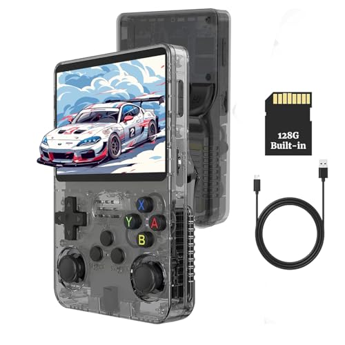 R36S Retro Handheld Game Console 128G - 3.5“ IPS Bildschirm mit 20000+ Classic Games Tragbarer Pocket Video Game Player Open Source Linux OS mit 3200mAh Batterie (Schwarz) von XiFanHo