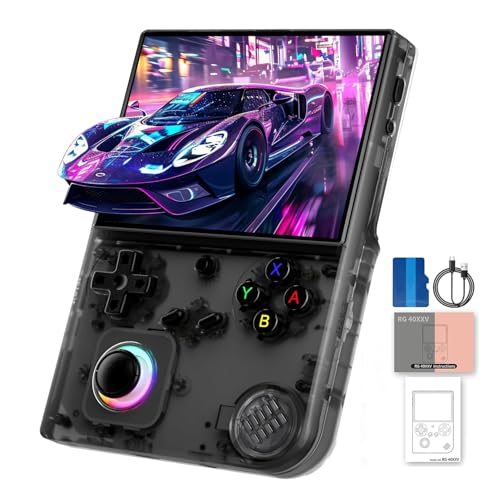 RG40XX V Retro Spielkonsole, 4.0 Zoll IPS Bildschirm, Tragbare Spielkonsole mit 64GB TF Karte Linux OS Klassisches Spielsystem mit 3200mAh Akku (schwarz) von XiFanHo