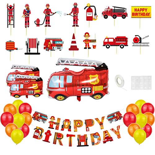 XiXiRan Feuerwehrauto Geburtstag Luftballons, Feuerwehrmann Dekoration, Kindergeburtstag Deko von XiXiRan
