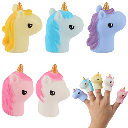 Finger Puppet Set, XiXiRan 5 Stück Märchen Fingerpuppen, Mini Kieselgel Fingerpuppen Lernspielzeug, Handpuppen Geschichten Requisiten, Badespielzeug Figuren (Einhorn) von XiXiRan