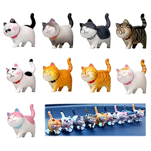 XiXiRan Katzen Figuren, Miniatur Katzenfiguren Set, 9 Stücke Realistische Katzenfiguren Set, Katze Figuren Spielzeug, Katzen Ornamente Auto, Katzenfiguren Lächelnde Katze, für Katzenliebhaber von XiXiRan