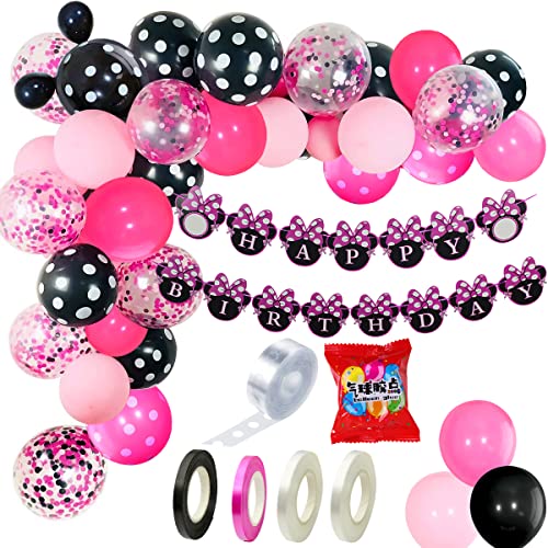 Mouse Deko Ballon Set, XiXiRan Maus Ballon Girlande, Maus Luftballons, Maus Birthday Party Supplies, Partyzubehör mit Maus Thema, mit Happy Birthday Banner und Polka Dot Ballons (rosa + rot) von XiXiRan