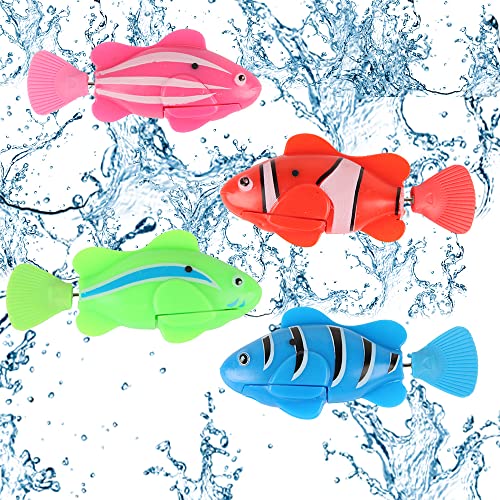 Robofish Set*4 Pcs, XiXiRan Fisch Badewanne Spielzeug Elektrisch, Robo Fisch Badewanne, Robo Fish Spielset, Schwimmroboter Fisch, Wasserspielzeug Badewanne, Clownfisch, Badewanne Spielzeug für Kinder von XiXiRan