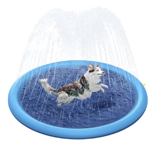 Wassermatte für Hunde, XiXiRan Splash Pad Kinder, Wasserspielmatte mit Sprinkler, Wassersprinkler Kinder Outdoor, Sprinkler Pad Non-Slip, Hundepools, Wasserspritzmatte für Hunde (blu, XL-150cm) von XiXiRan