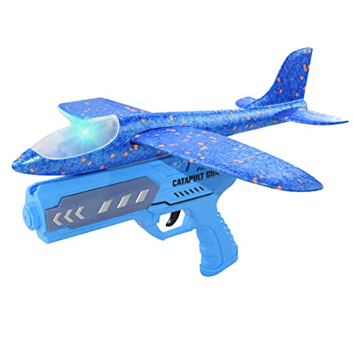 XiXiRan Wurfgleiter Styroporflieger, Katapultflugzeuge Pistole Flugzeuge mit Lichtern, Geschenk Junge Mädchen Outdoor Spiele für Kinder für ab 3 6 12 Jahre (Blau) von XiXiRan