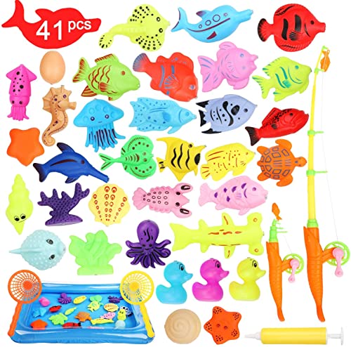 wasserdichte Magnet Angelspiel, XiXiRan 42 Stück Pädagogisches Badespielzeug Spielset, Magnetisches Angeln Spielzeug, Fische Angeln Spiel, Fische Angeln Kinder, Angelspiel für Kinder Ab 3 Jahre von XiXiRan